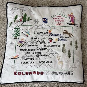 Catstudio Hand Embroidered Colorado Pillow 18x18 State Map READ STAINED